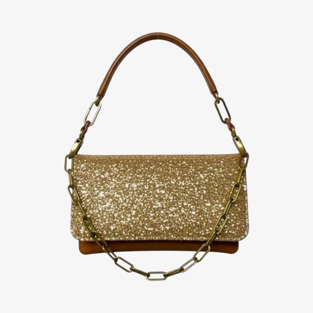 POCHETTE GEMMA CUIR CAMEL OR ANTIC