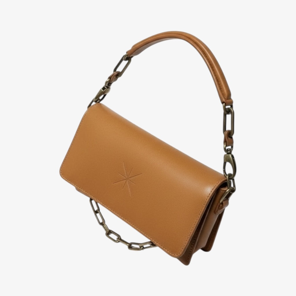 POCHETTE GEMMA CUIR CAMEL OR ANTIC