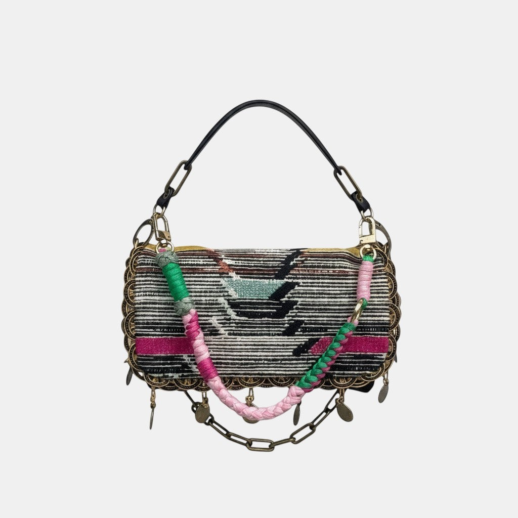 Anse interchangeable La Stella Juicy Gemma en cordon tressé fuchsia et vert émeraude avec finitions métalliques