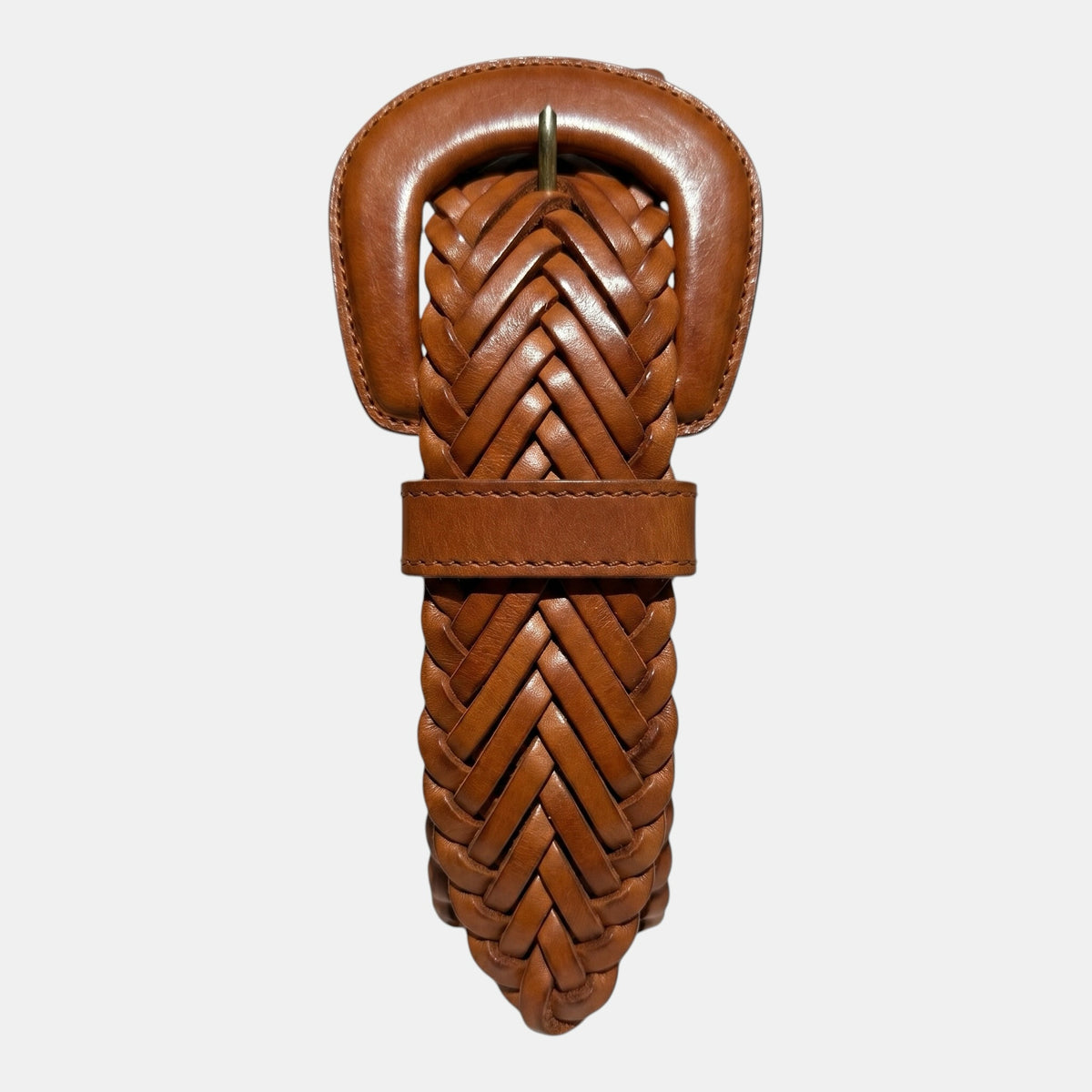Ceinture tressée La Stella en cuir véritable marron avec boucle assortie, accessoire élégant pour femme.
