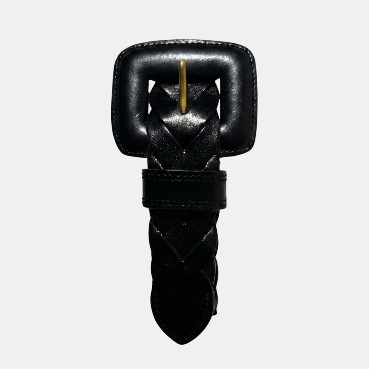 Ceinture tressée en cuir noir La Stella avec une boucle géométrique imposante et une finition élégante