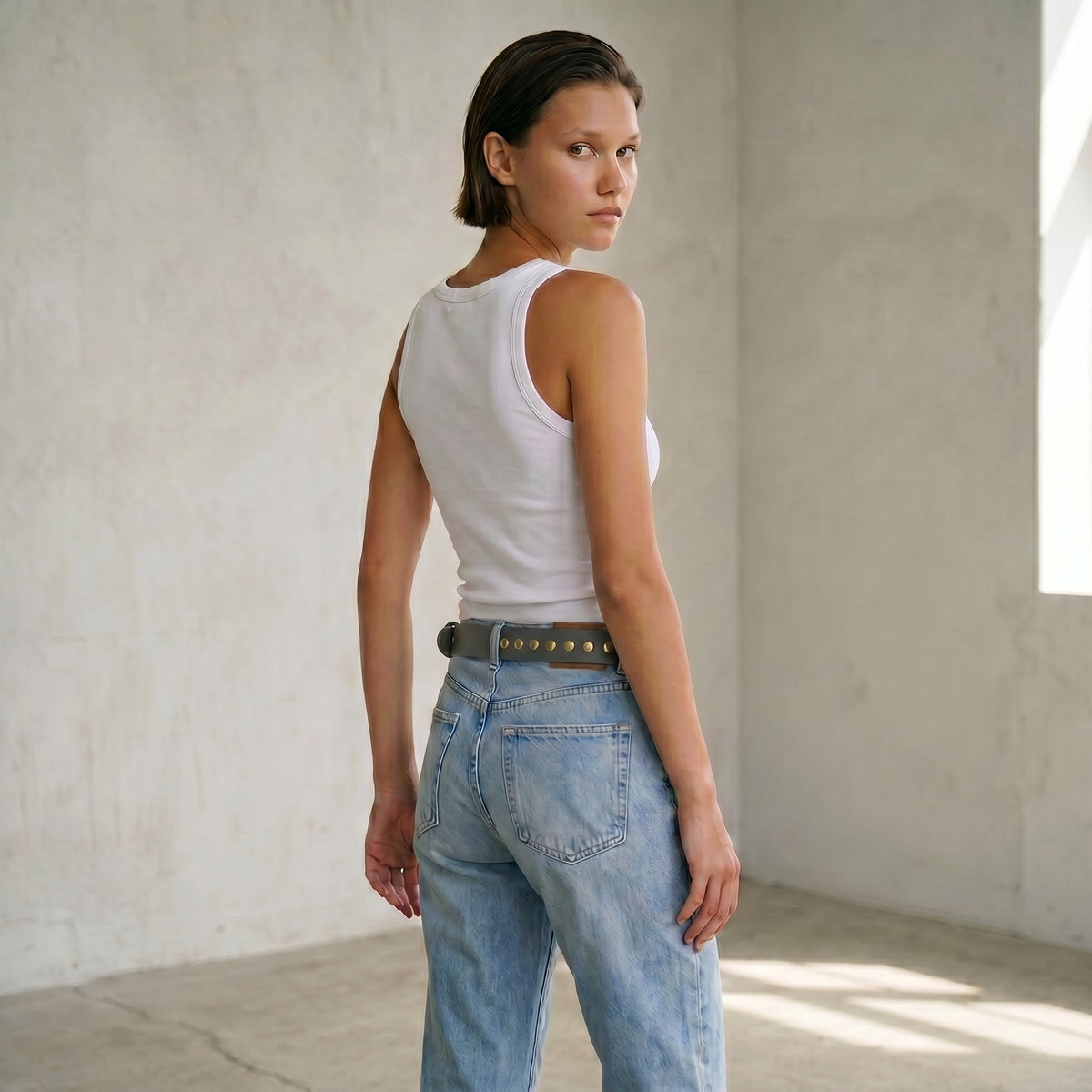Ceinture La Stella en cuir — grise