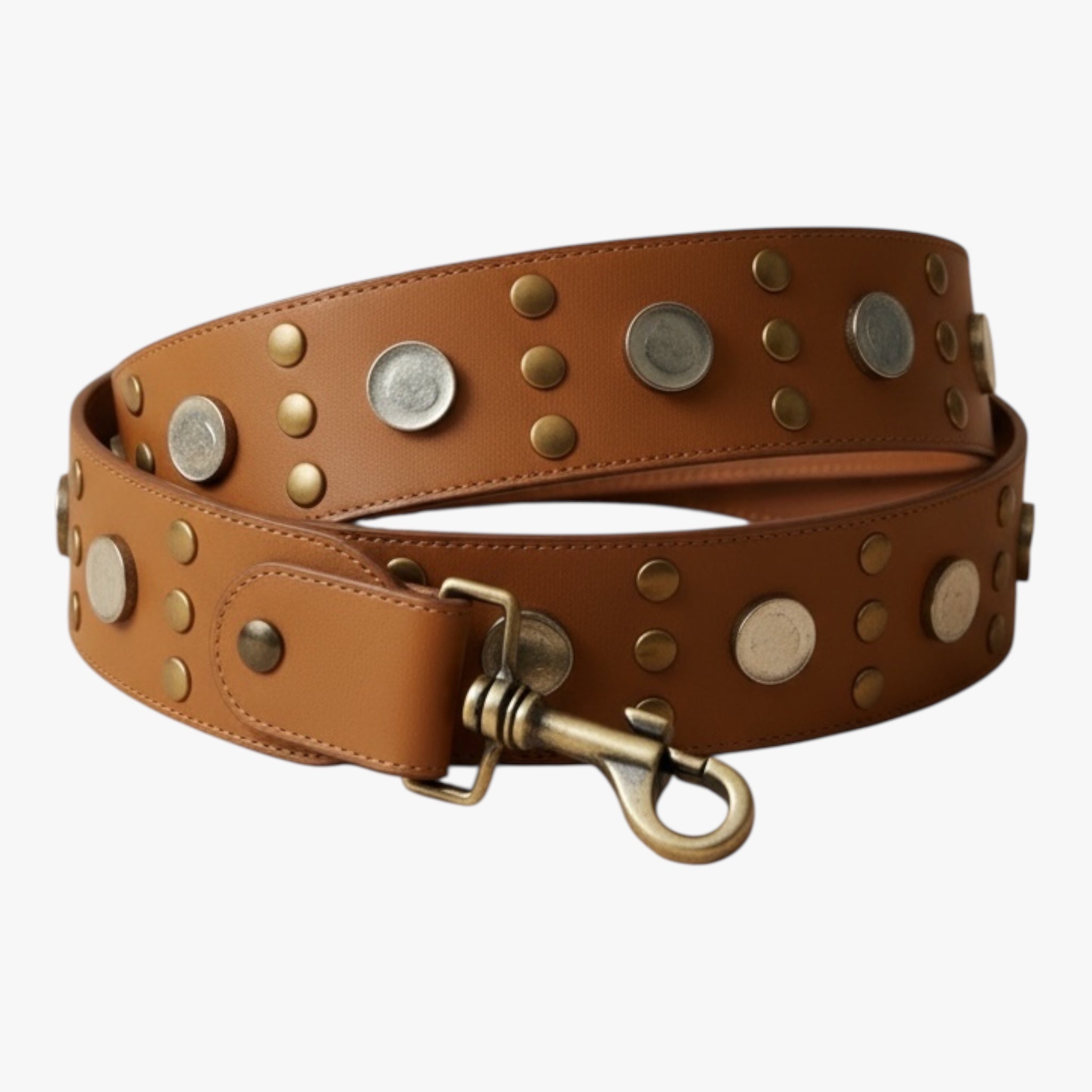 BANDOULIÈRE LARGE CLOUTÉE CUIR CAMEL